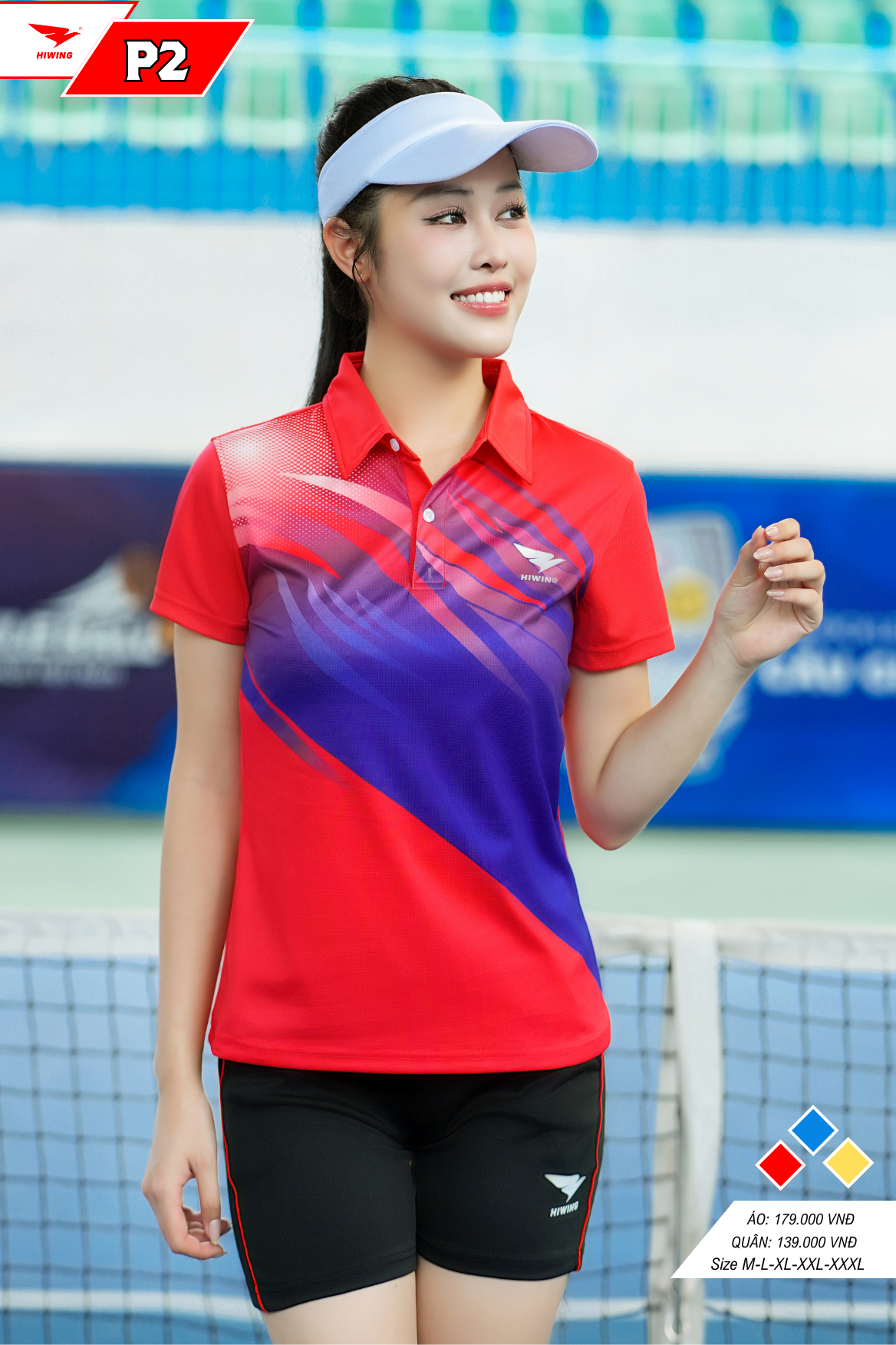 Áo cầu lông Pickleball tenis Nữ Hiwing P2 Màu Đỏ